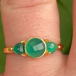 14k yellow gold plated 925 genuine gemstone green onyx ring 7